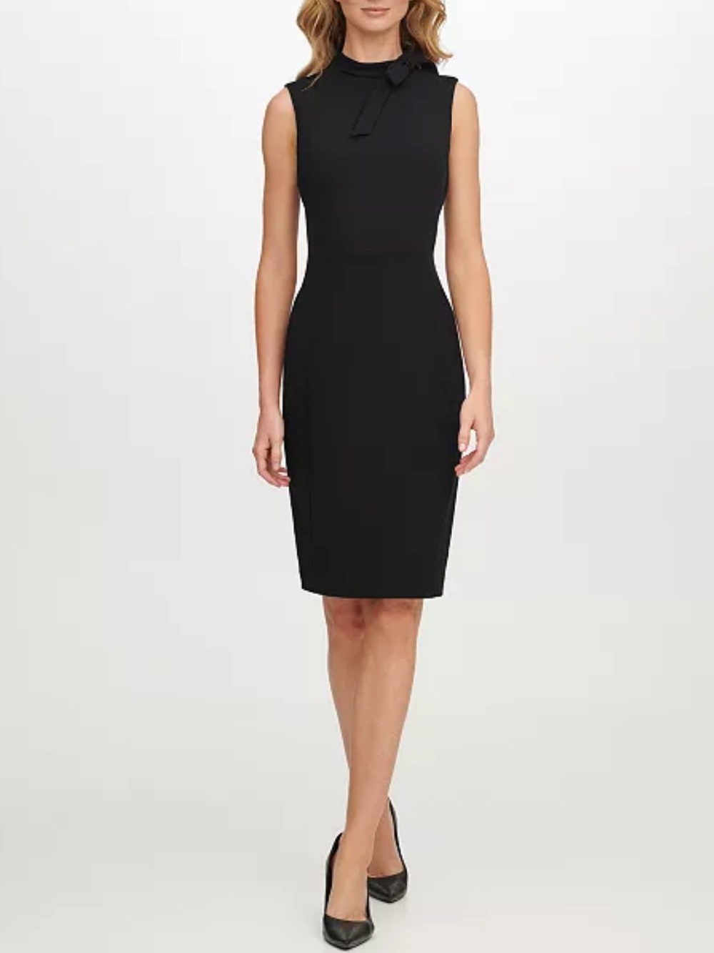 Calvin Klein Black Sleeveless Sheath Dress with Neck Tie